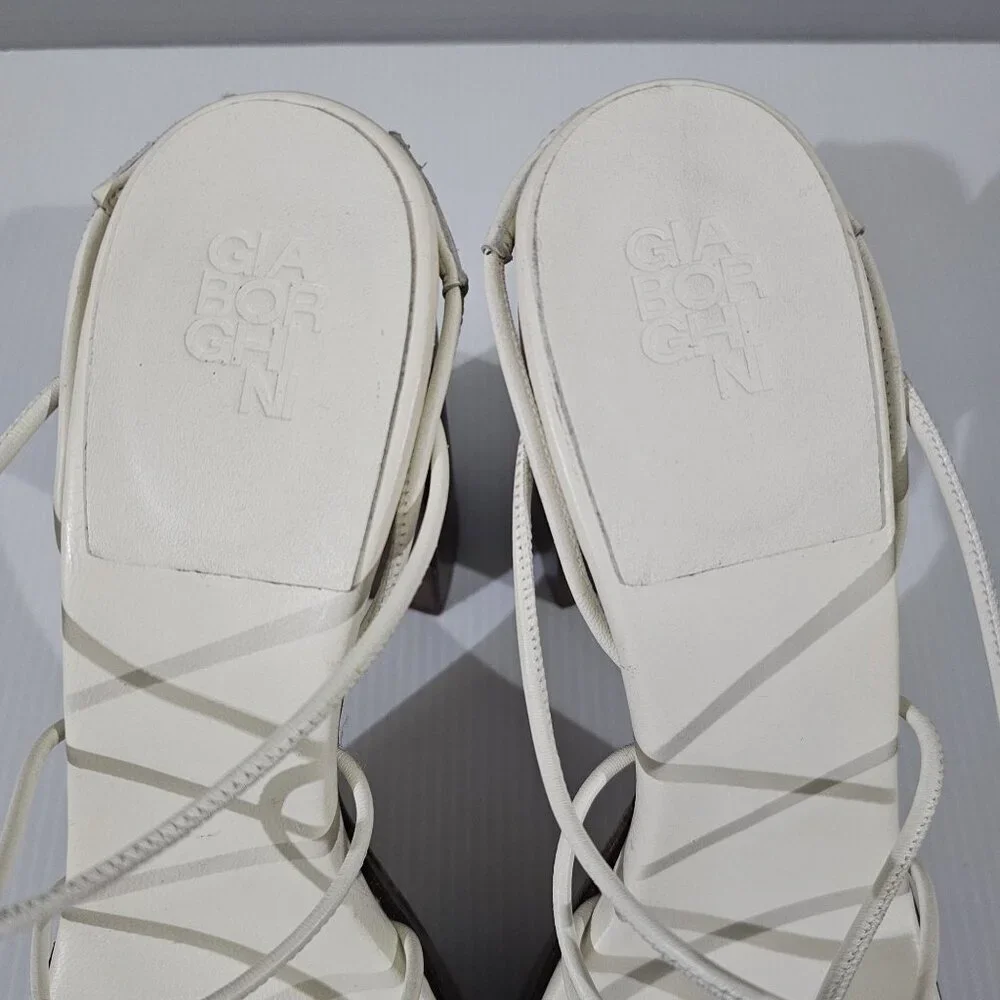 Gia Borghini x RHW Rosie 28 Platform Sandal Womens EU 41 White Leather Wood Heel